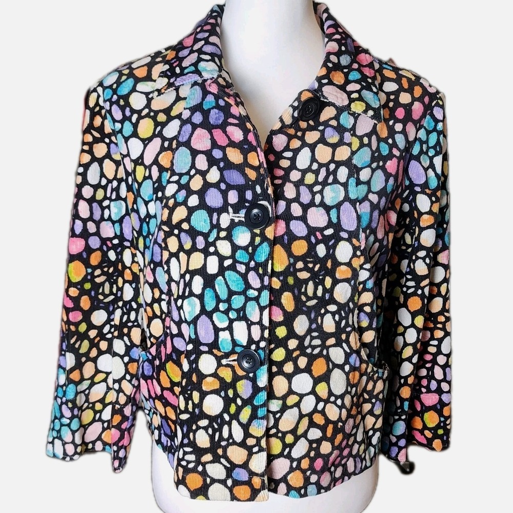 Christopher & Banks Corduroy Jacket Womens Small Colorful Dots Casual Stretch‎